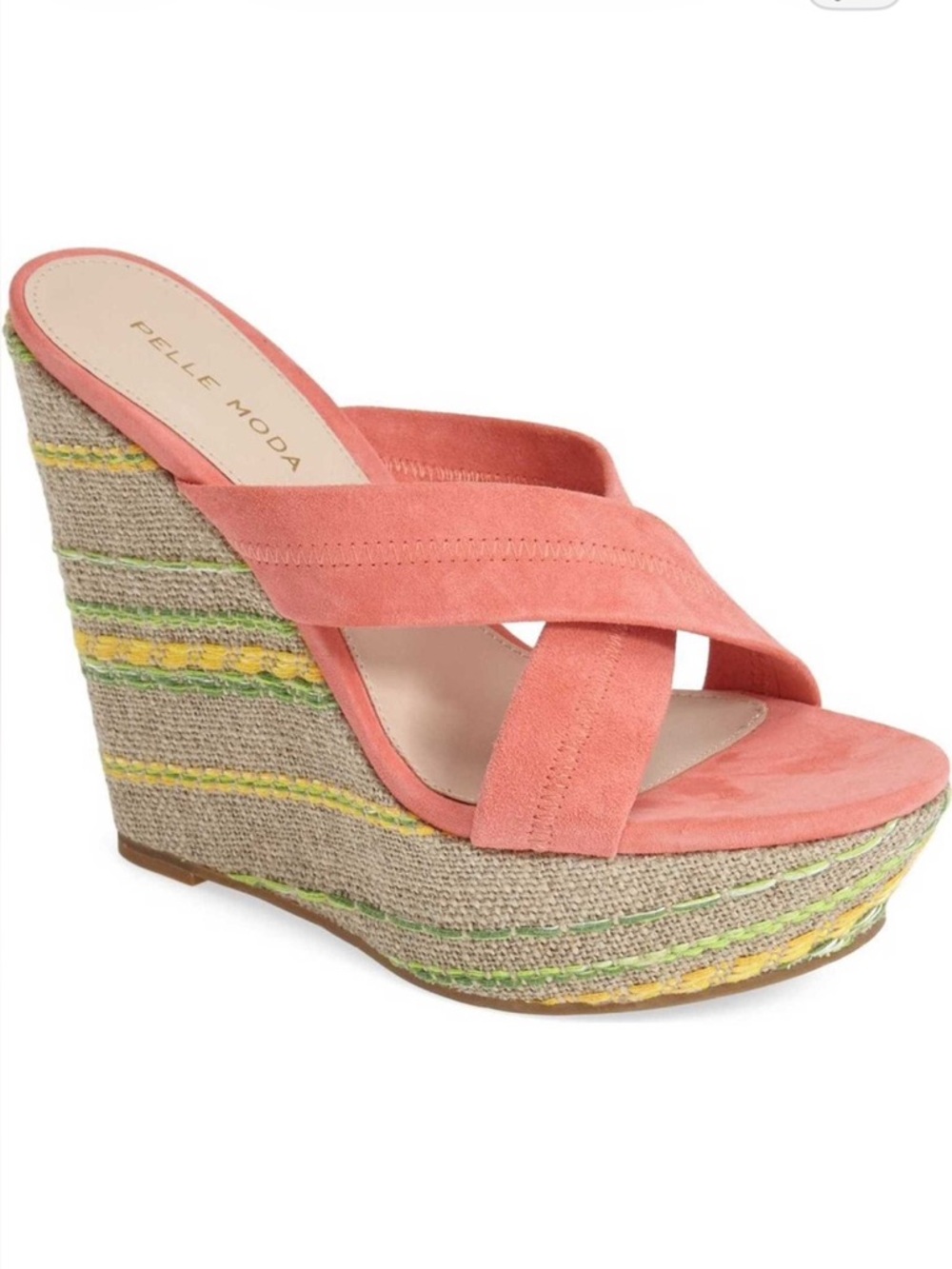 Pelle Moda Shane Salmon Suede Wedge Platform Slip On Sandals